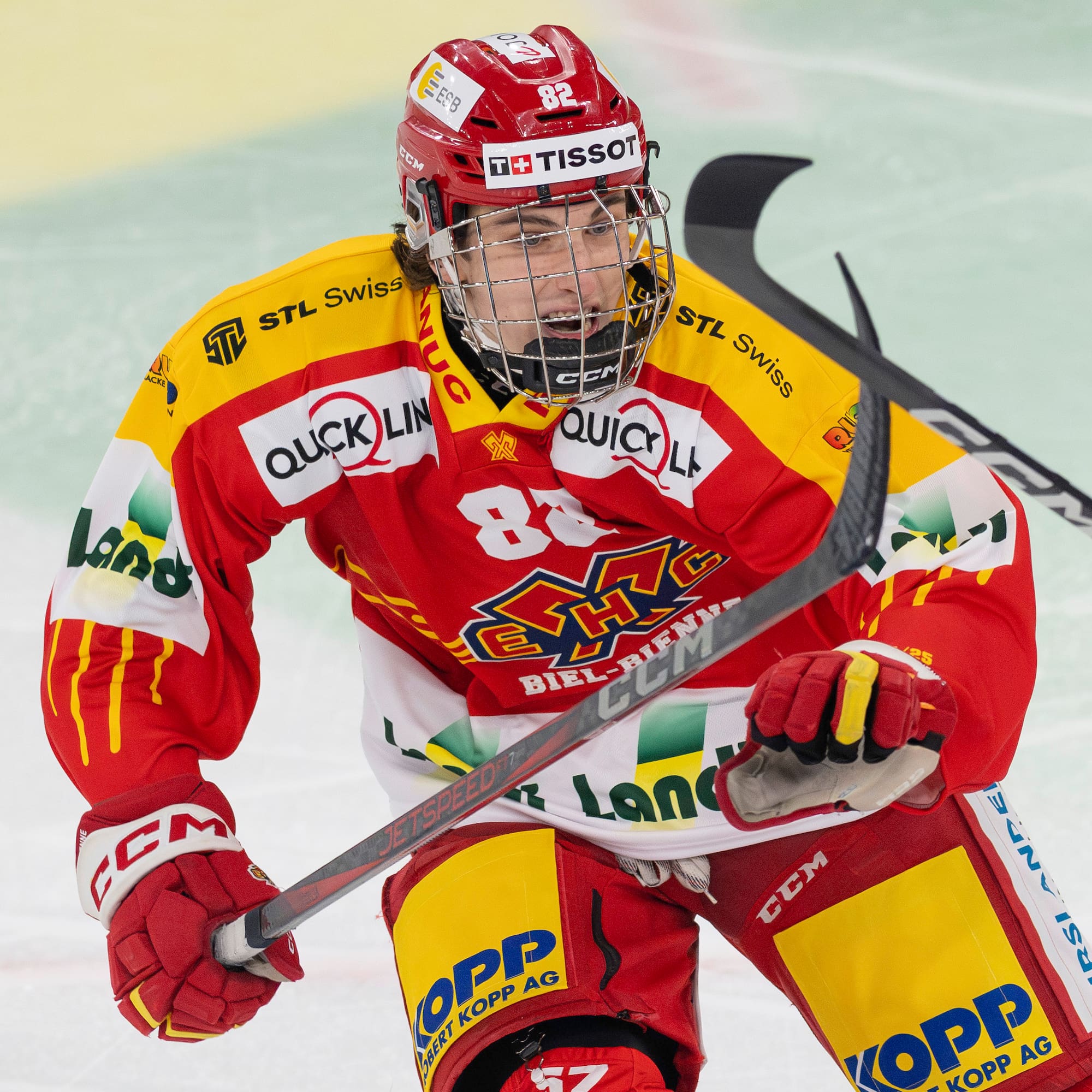 Hockey player skating for EHC Biel-Bienne